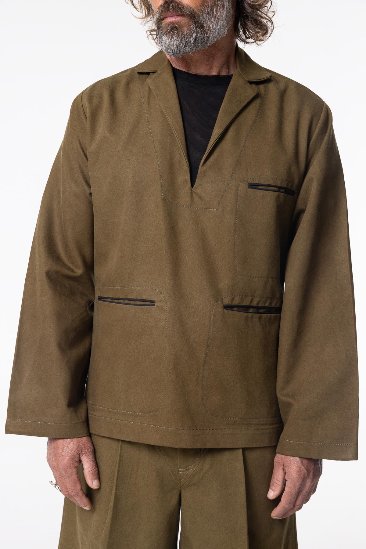 Selvage Shacket | Olive Twill