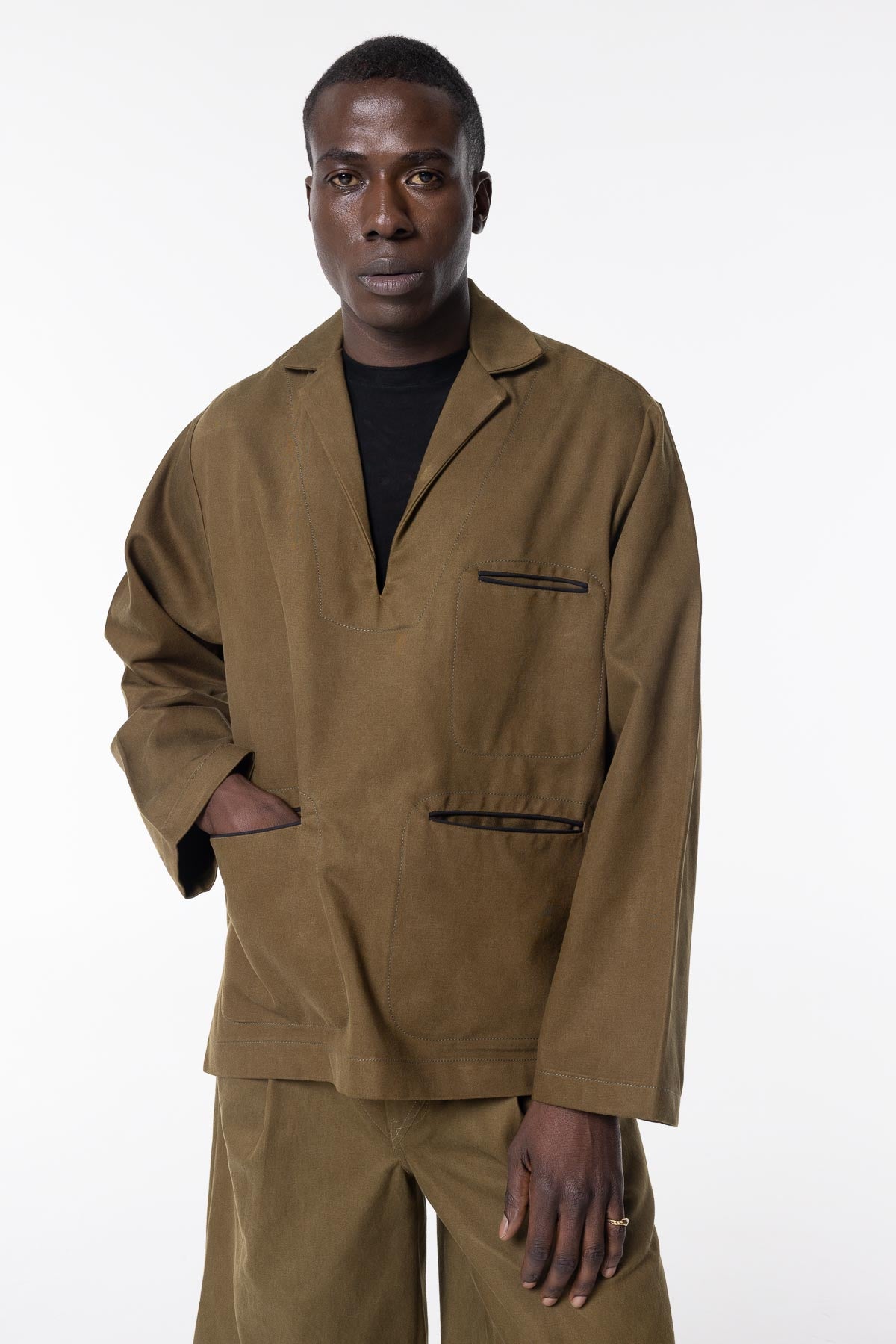 Selvage Shacket | Olive Twill